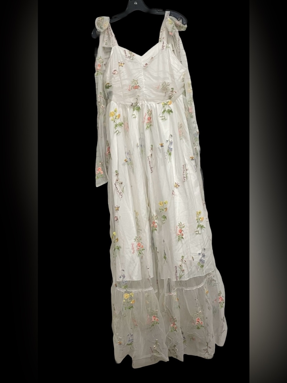 White Floral Embroidered Dress with Adjustable Tie Straps